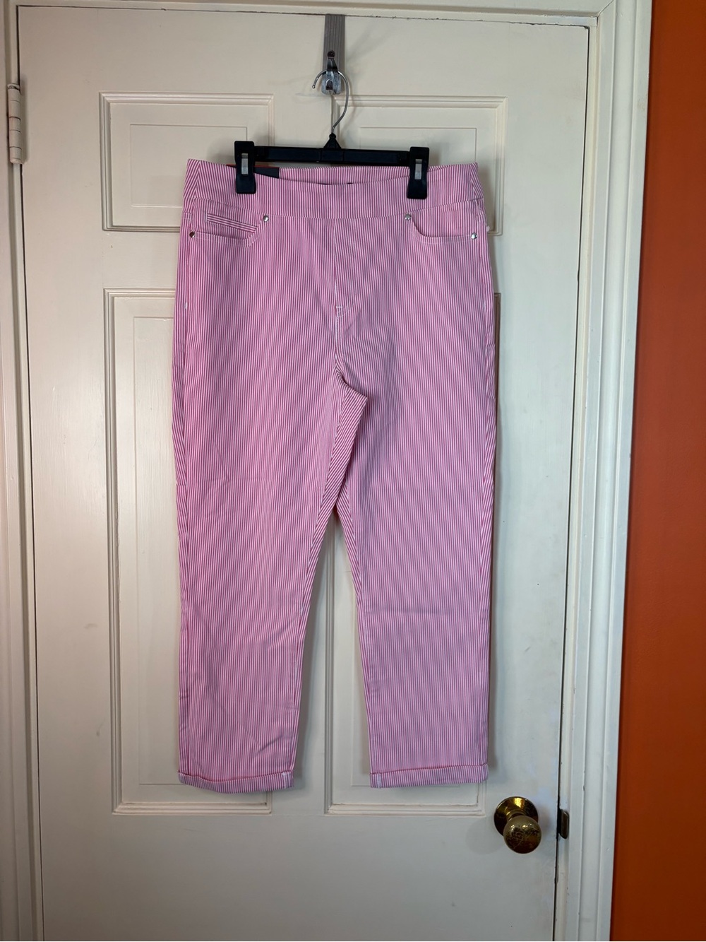 Mario Serani Capri Pant Womens Medium Pink White Stripe New With Tags